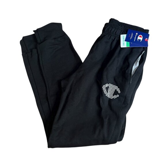 Champion Power Blend BeeHive Patch Sweat Pants Sz Medium Black Womens Soft - Picture 1 of 13